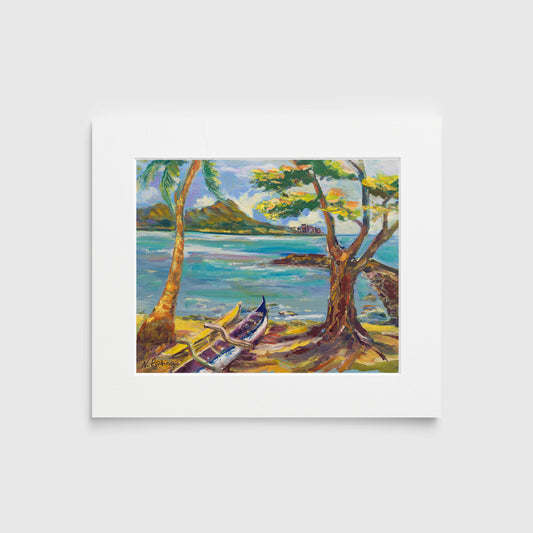 Hawaiian Poster - Diamond Head Volcano from Kahanamoku Beach - Print 11” x 14”  - Waikiki Honolulu - Oahu - Hawaii