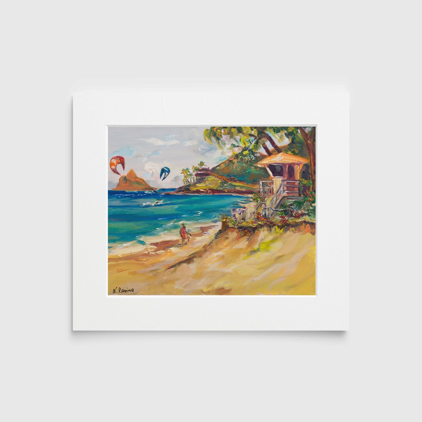 Hawaiian landscape Oil painting original tropical wall art décor seascape on canvas blue ocean navy waves gifts work colorful gallery