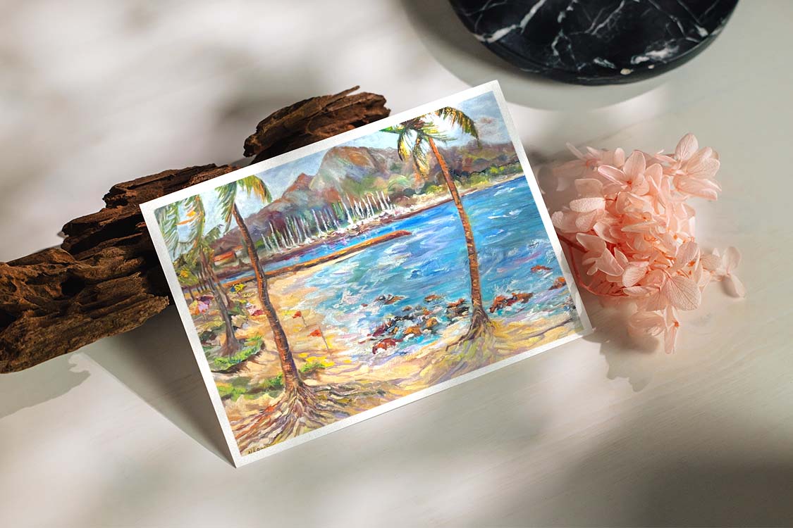 Haleiwa Beach Park view on Harbor & Alii Beach - Postcard 4" x 6" - North Shore - Oahu - Hawaii