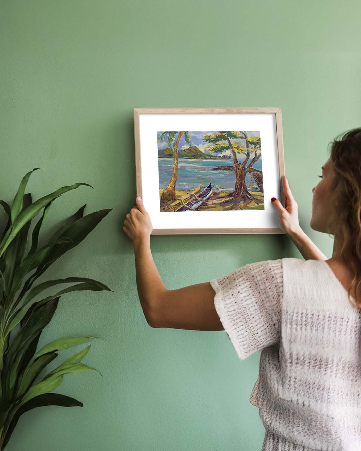 Hawaiian Poster - Diamond Head Volcano from Kahanamoku Beach - Print 11” x 14” - Waikiki Honolulu - Oahu - Hawaii