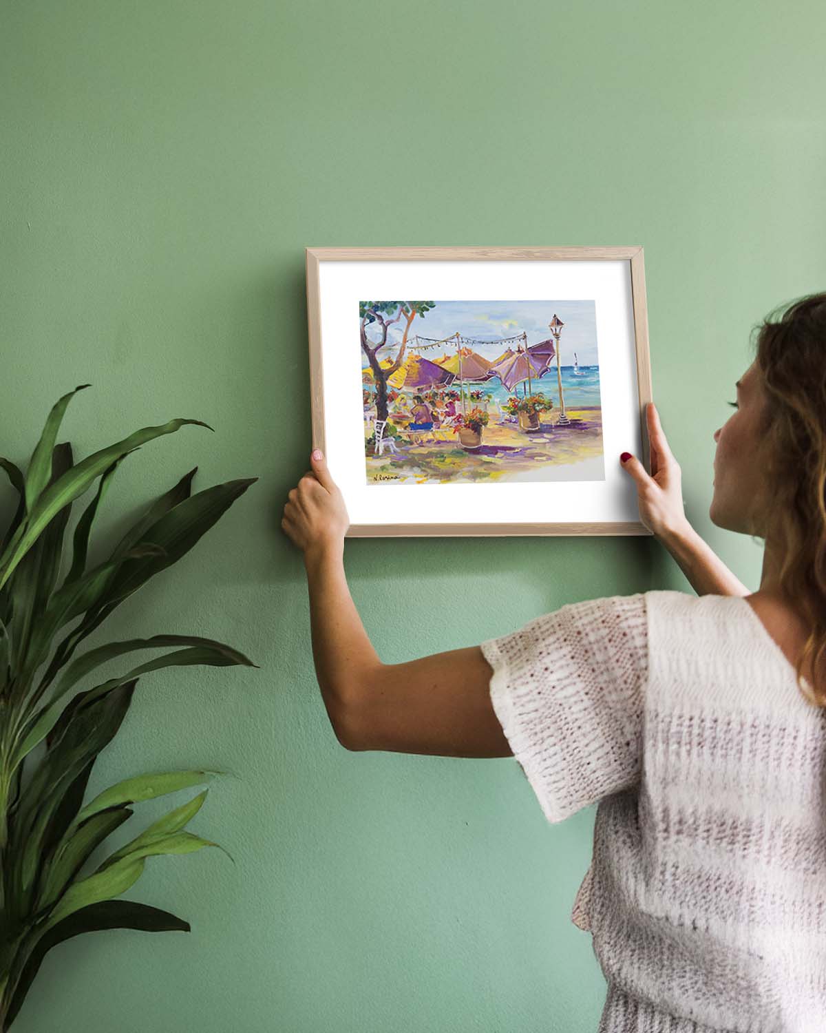 Hawaiian Poster - Umbrellas At Barefoot Beach Cafe - Print 11” x 14” - Honolulu Waikiki - Oahu - Hawaii