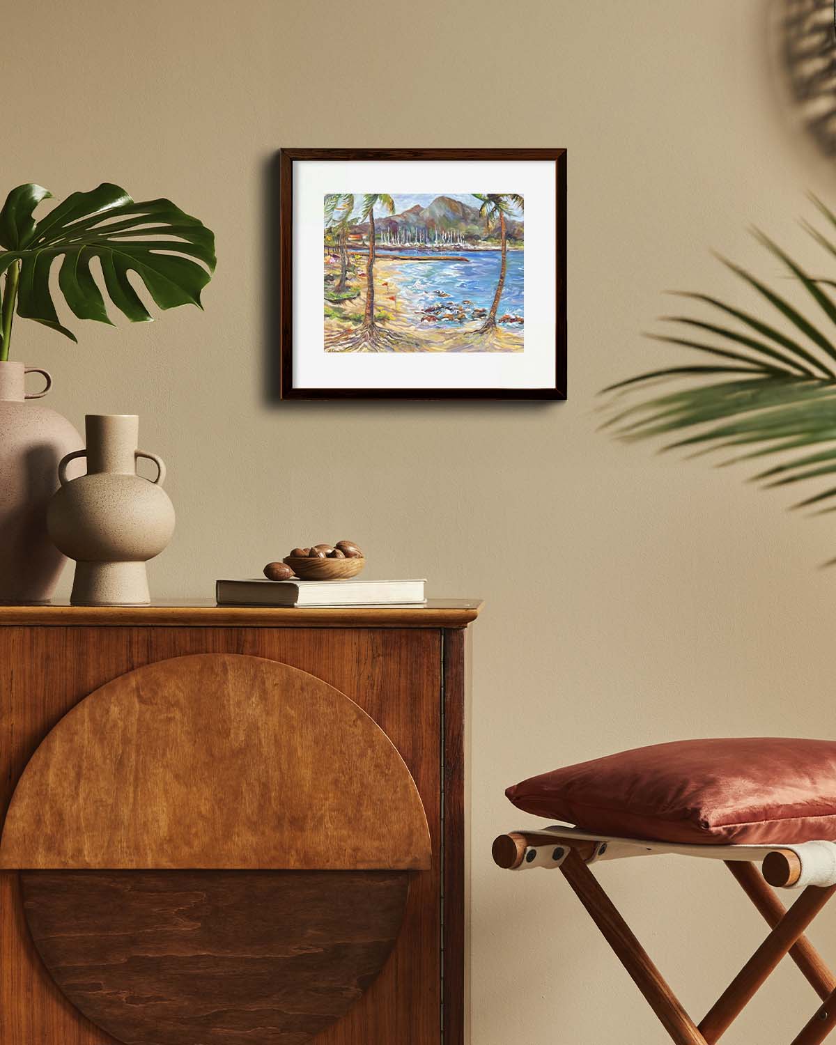 Hawaiian Poster - Haleiwa Beach Park view on Harbor & Alii Beach - Print 11” x 14” - North Shore - Oahu - Hawaii