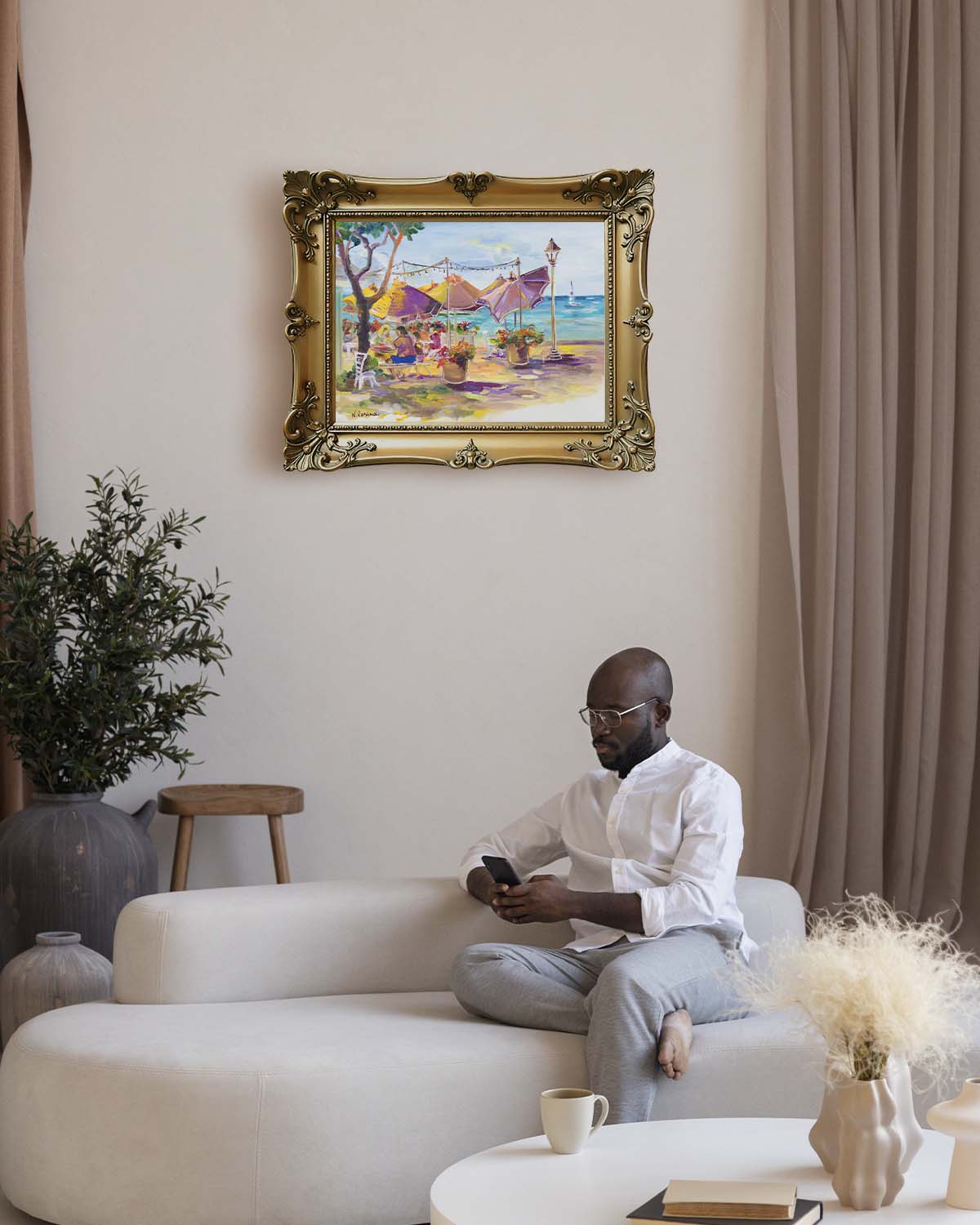 Umbrellas At Barefoot Beach Cafe - Oil Painting 24" x 18" - Honolulu Waikiki - Oahu - Hawaii