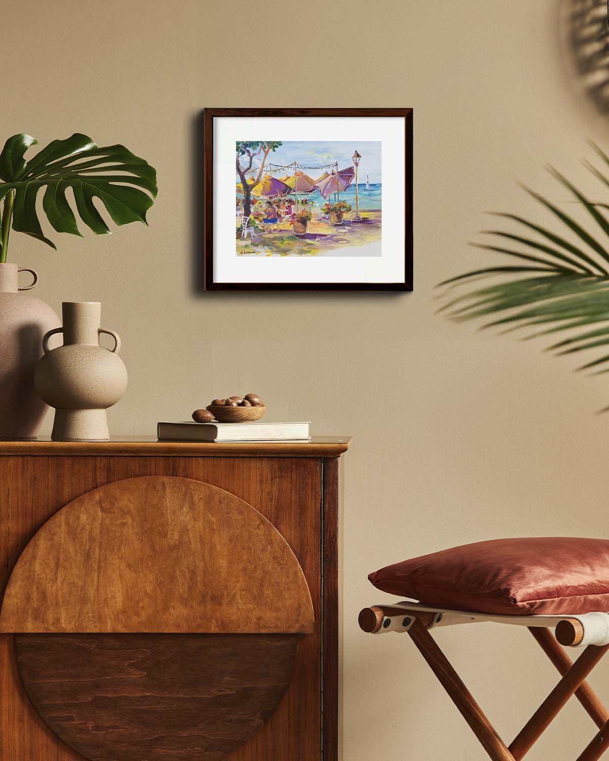 Hawaiian Poster - Umbrellas At Barefoot Beach Cafe - Print 11” x 14” - Honolulu Waikiki - Oahu - Hawaii