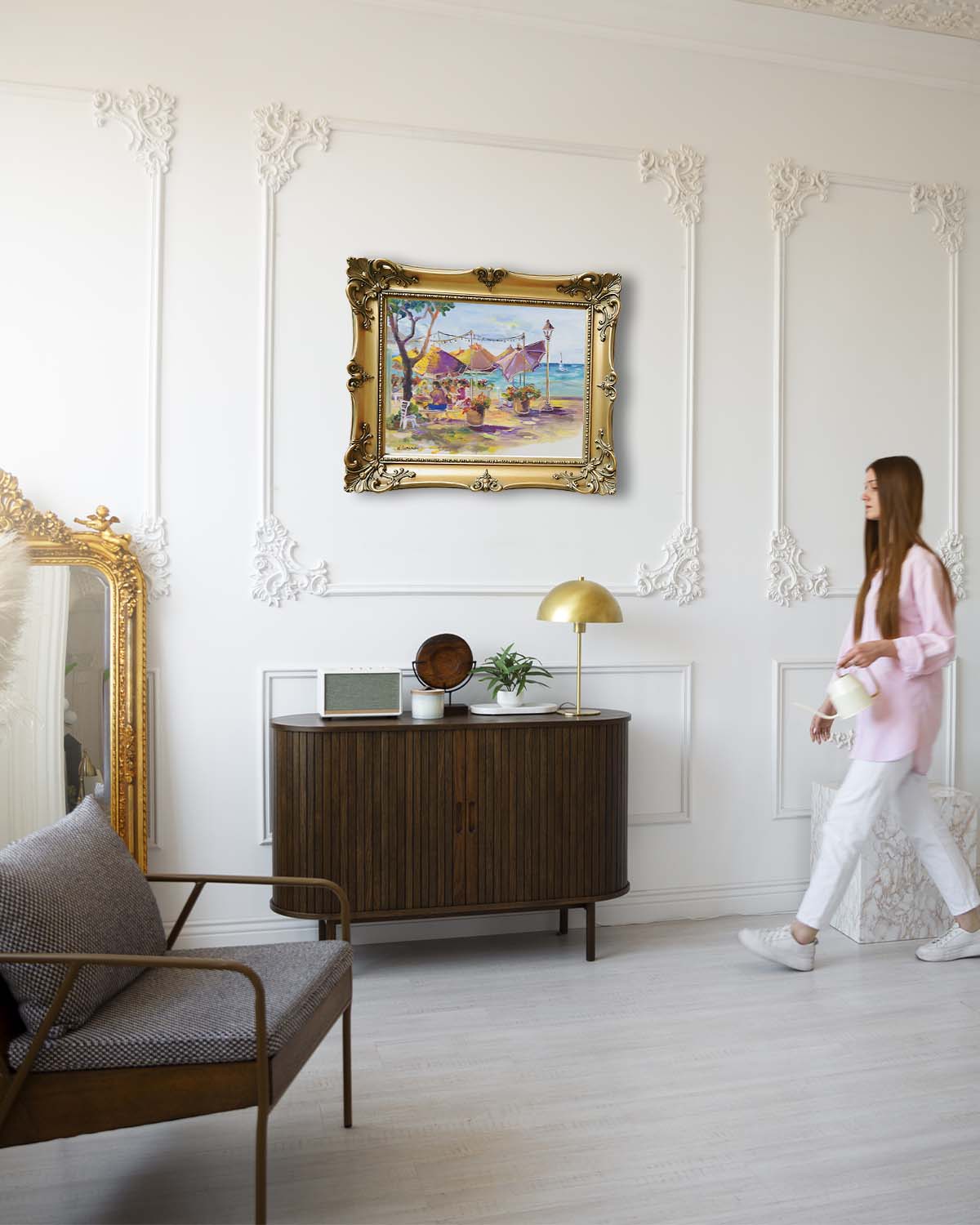 Umbrellas At Barefoot Beach Cafe - Oil Painting 24" x 18" - Honolulu Waikiki - Oahu - Hawaii