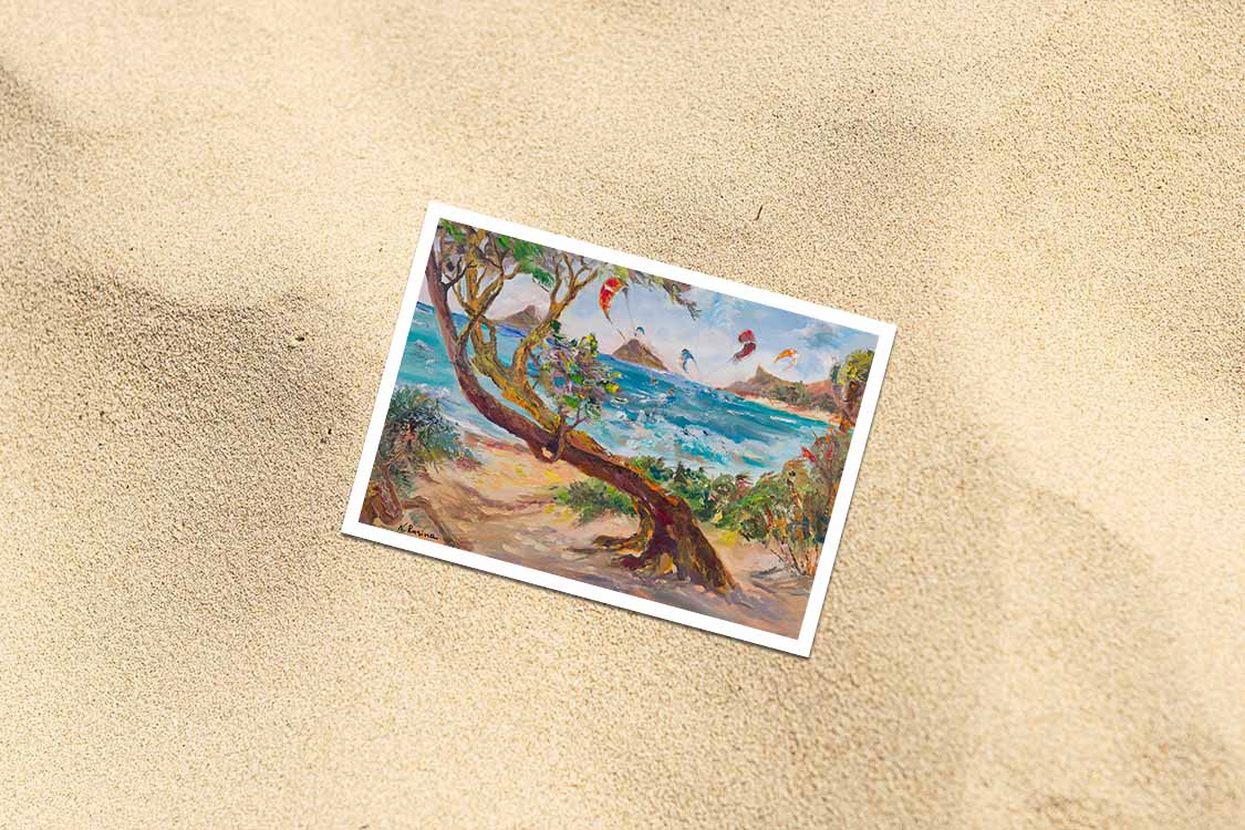 Mokulua Islands & Lanikai from Kalama Beach Park - Postcard 4" x 6" - Kailua - Oahu - Hawaii