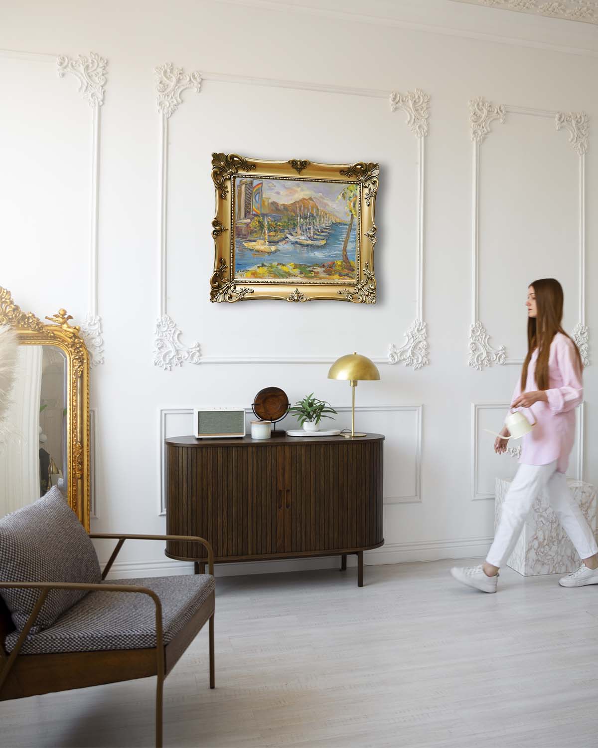 Waikiki & Diamond Head Volcano from Ala Wai Boat Harbor - Oil Painting 20" x 16" - Honolulu - Oahu - Hawaii