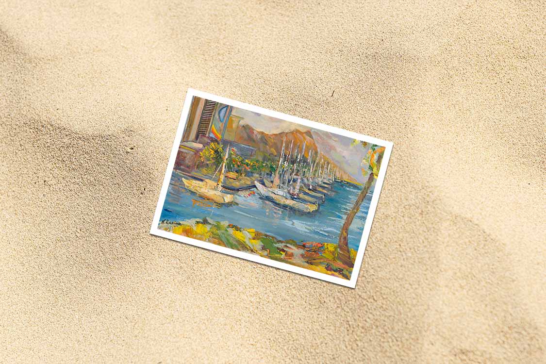 Waikiki & Diamond Head Volcano from Ala Wai Boat Harbor - Postcard 4" x 6" - Honolulu - Oahu - Hawaii