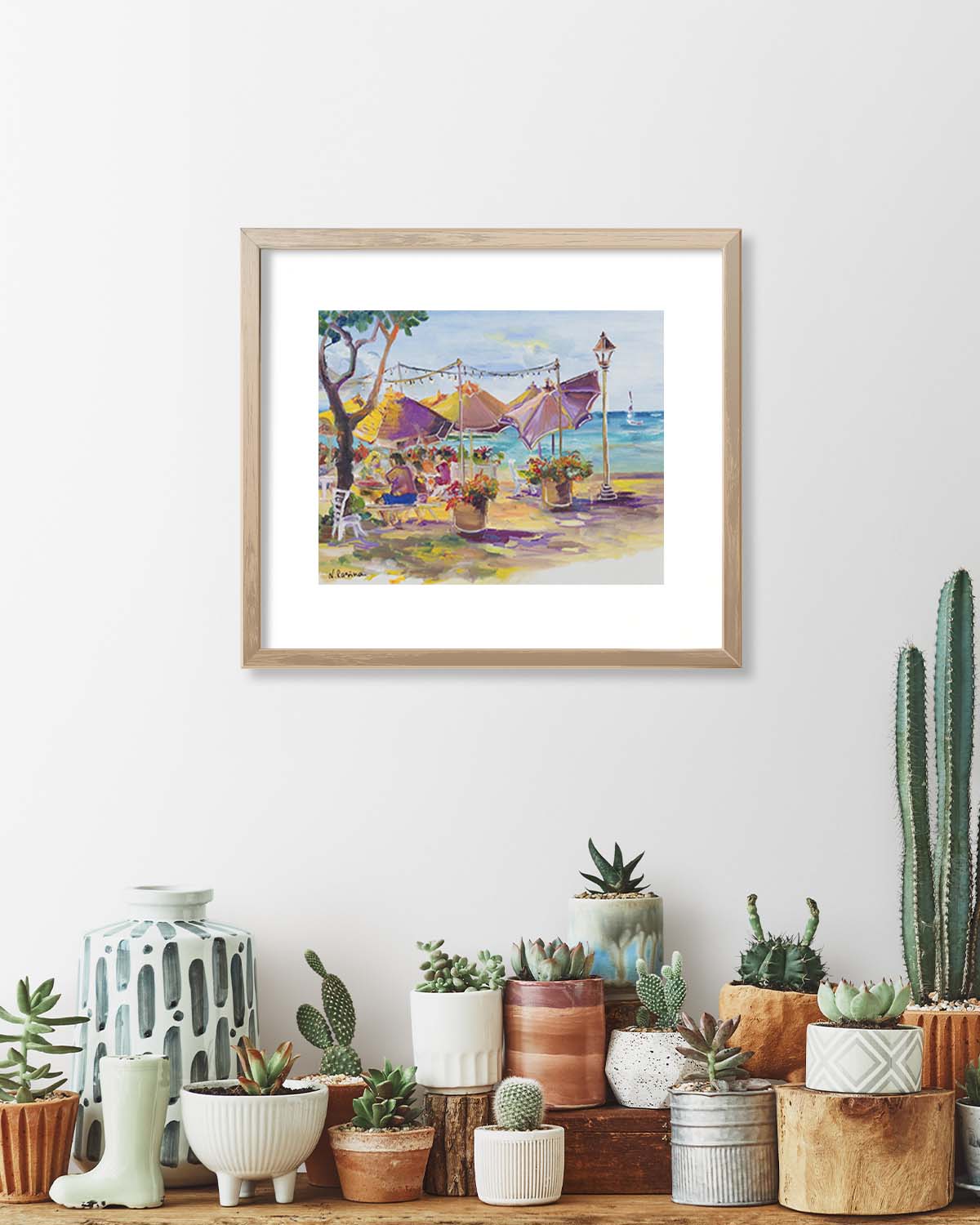 Hawaiian Poster - Umbrellas At Barefoot Beach Cafe - Print 11” x 14” - Honolulu Waikiki - Oahu - Hawaii