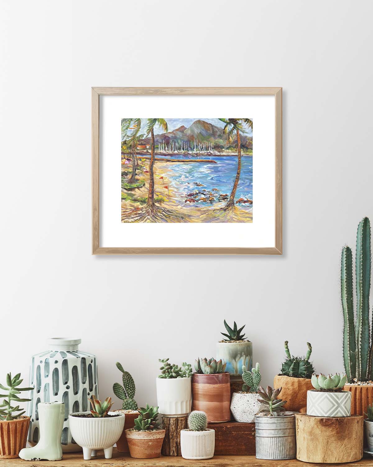 Hawaiian Poster - Haleiwa Beach Park view on Harbor & Alii Beach - Print 11” x 14” - North Shore - Oahu - Hawaii