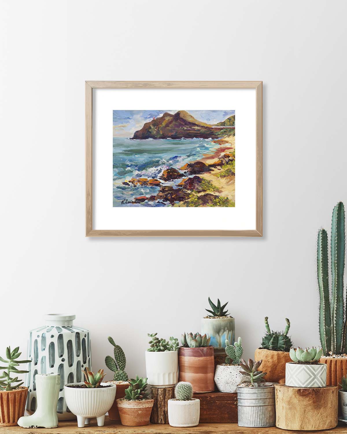 Hawaiian Poster - Makapuu Lighthouse & Cliff from the Beach Park - Print 11” x 14” - Honolulu Windward - Oahu - Hawaii