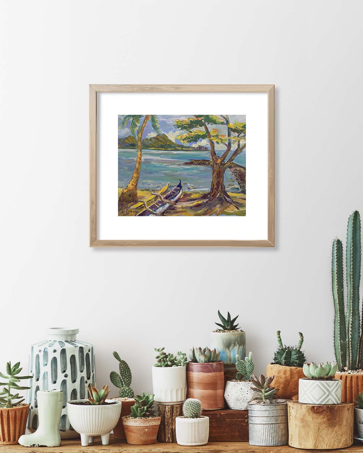 Hawaiian Poster - Diamond Head Volcano from Kahanamoku Beach - Print 11” x 14” - Waikiki Honolulu - Oahu - Hawaii