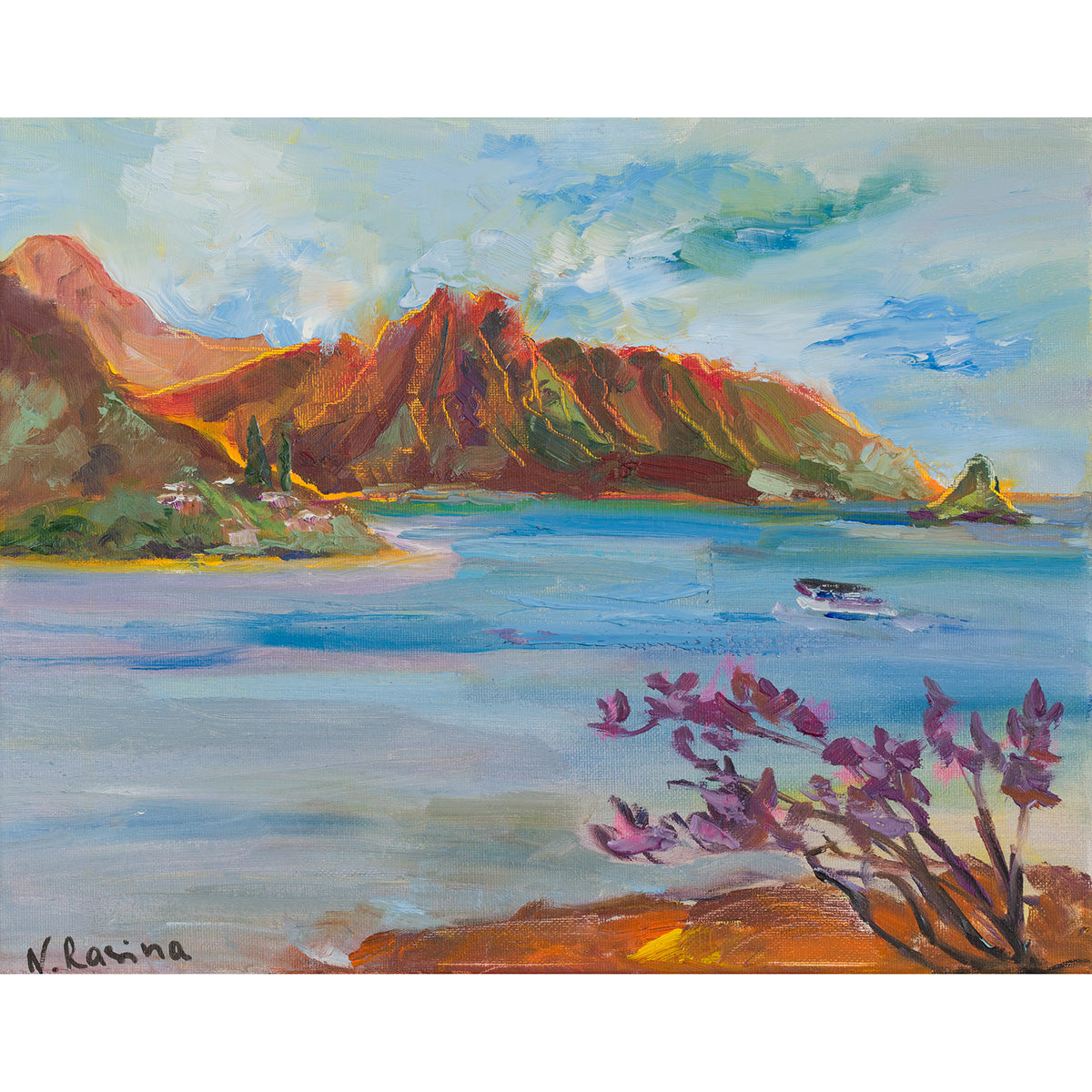 Pu'ukauai Mountain & He'eia Kea Boat Harbor - Oil Painting 14" x 11" - Kaneohe - Oahu - Hawaii