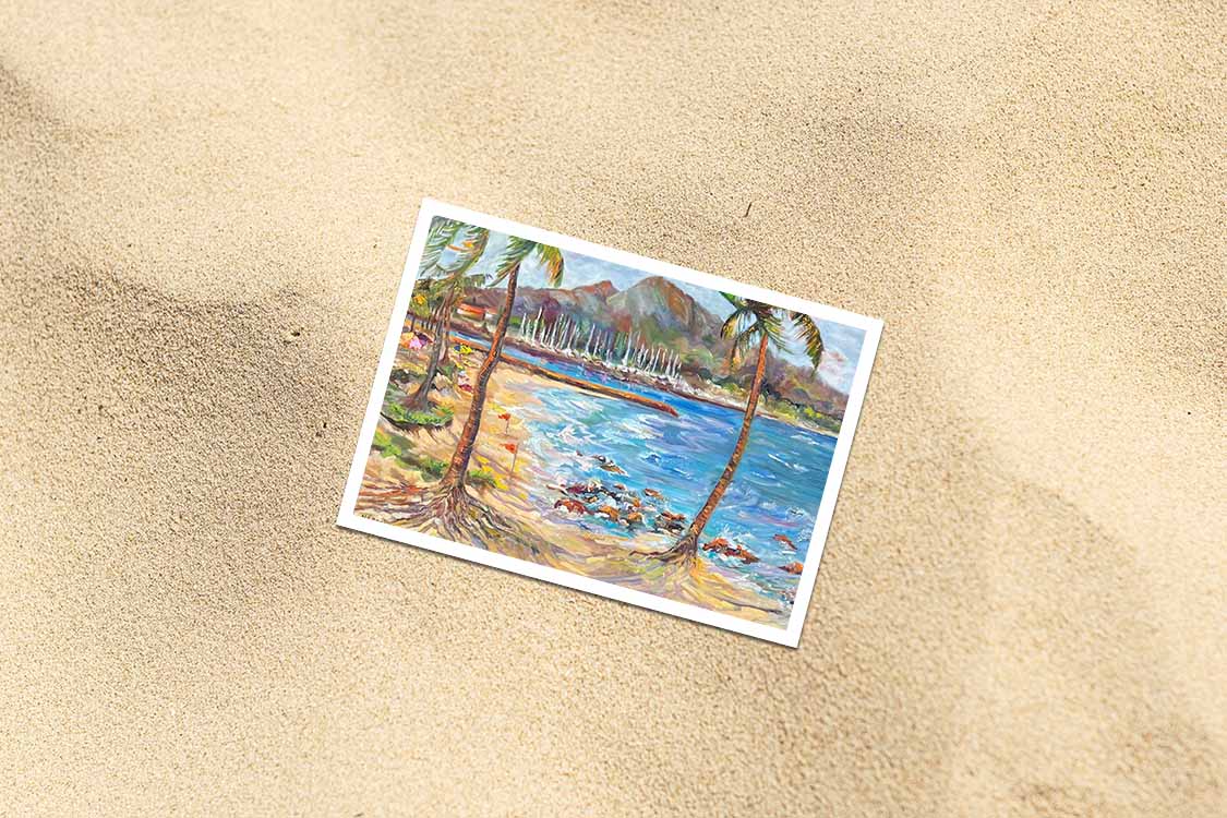 Haleiwa Beach Park view on Harbor & Alii Beach - Postcard 4" x 6" - North Shore - Oahu - Hawaii