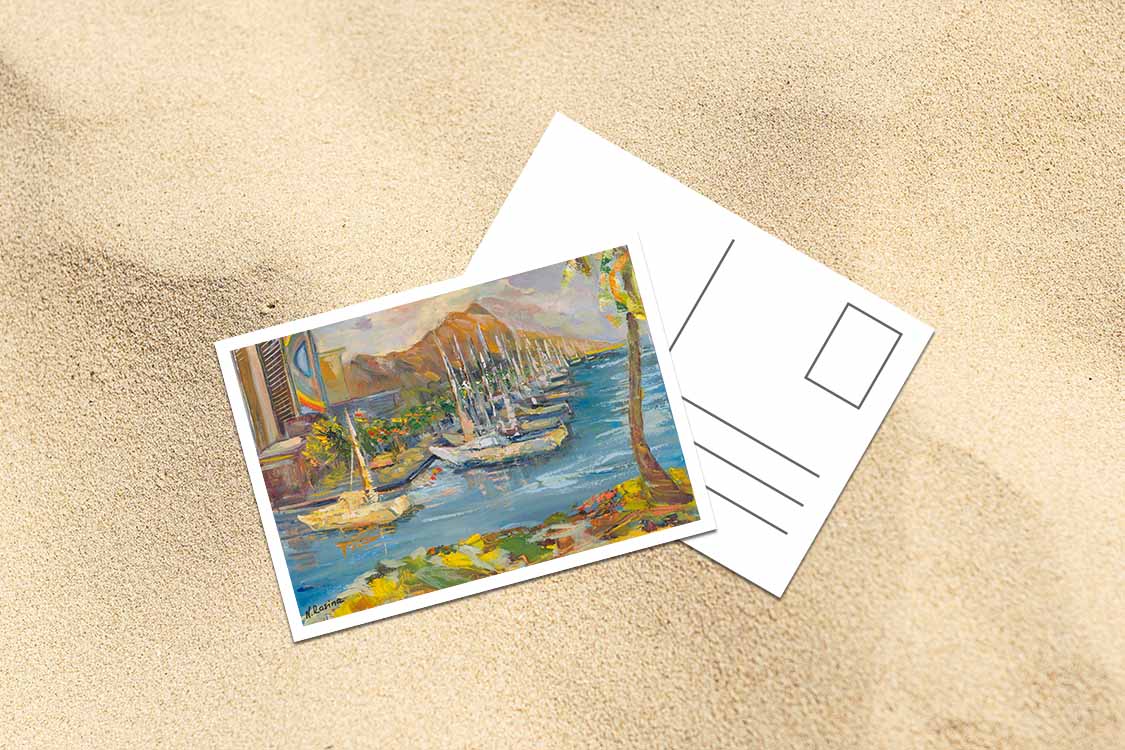 Waikiki & Diamond Head Volcano from Ala Wai Boat Harbor - Postcard 4" x 6" - Honolulu - Oahu - Hawaii