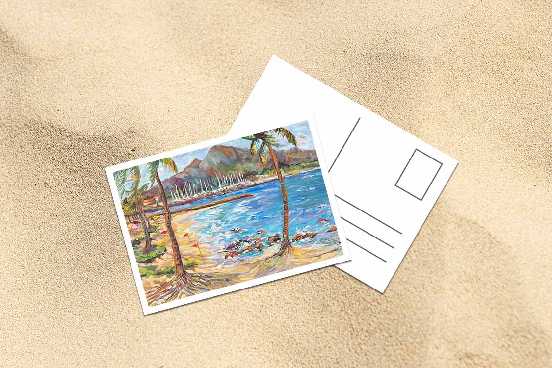 Haleiwa Beach Park view on Harbor & Alii Beach - Postcard 4" x 6" - North Shore - Oahu - Hawaii