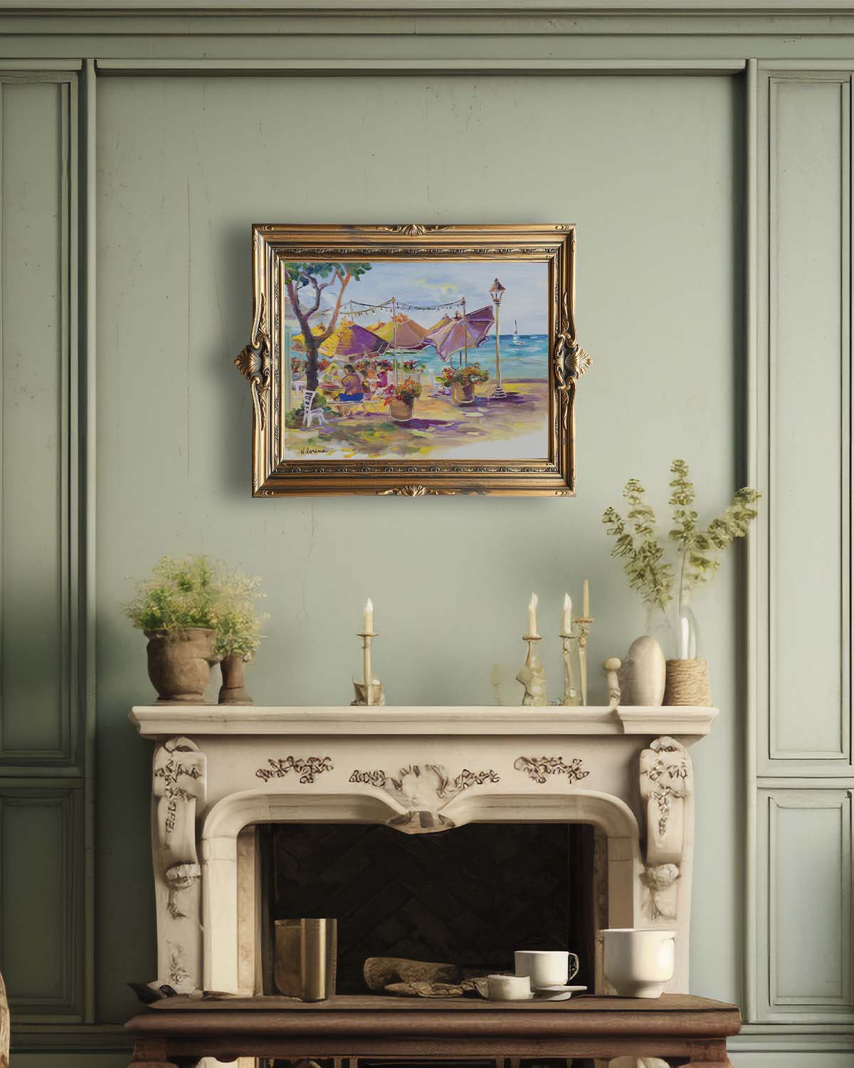 Umbrellas At Barefoot Beach Cafe - Oil Painting 24" x 18" - Honolulu Waikiki - Oahu - Hawaii