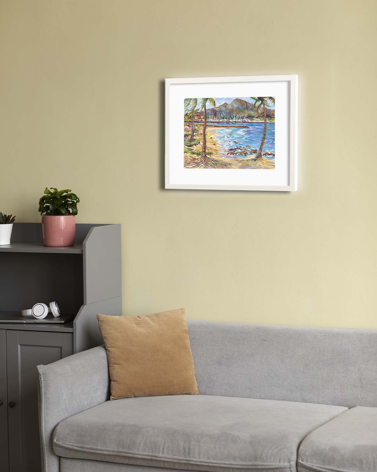 Hawaiian Poster - Haleiwa Beach Park view on Harbor & Alii Beach - Print 11” x 14” - North Shore - Oahu - Hawaii