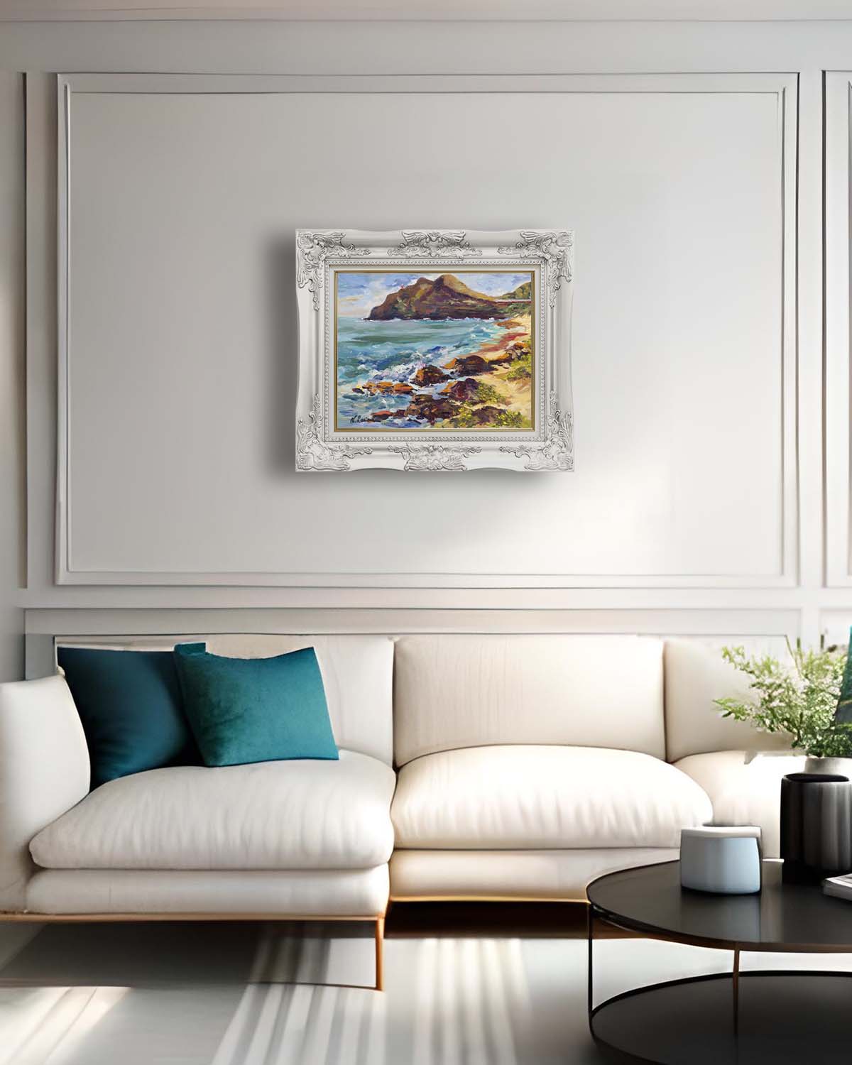 Makapuu Lighthouse & Cliff from the Beach Park - Oil Painting 20" x 16" - Honolulu Windward - Oahu - Hawaii
