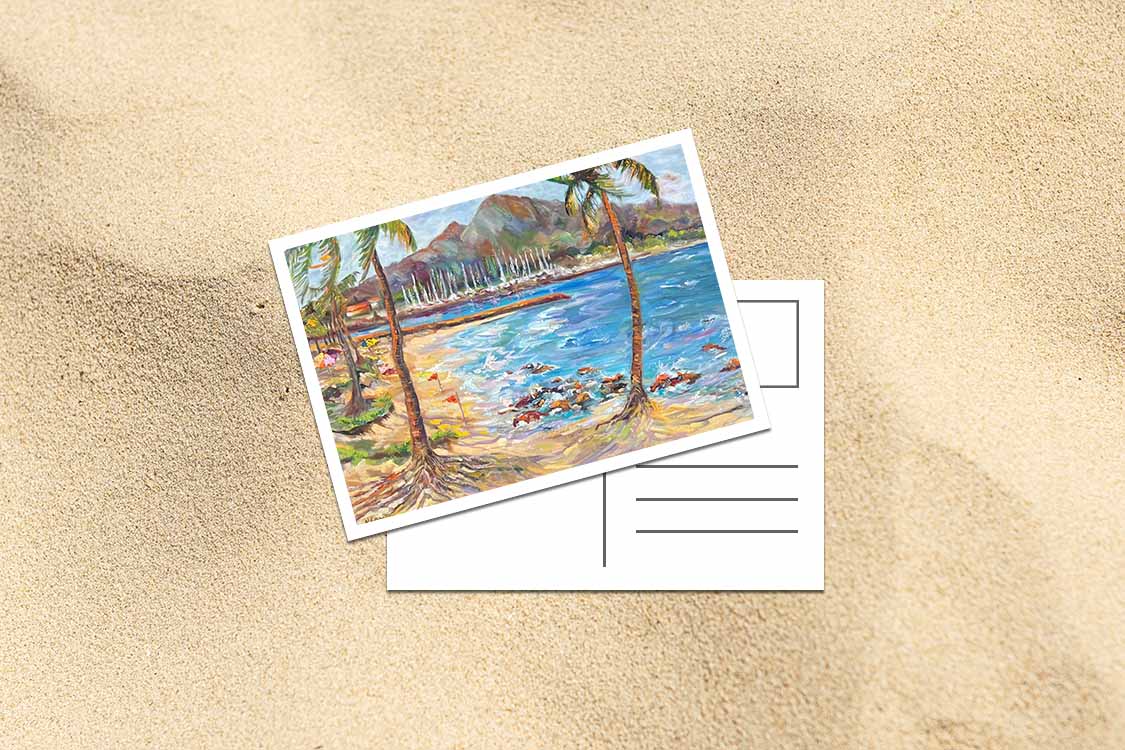 Haleiwa Beach Park view on Harbor & Alii Beach - Postcard 4" x 6" - North Shore - Oahu - Hawaii