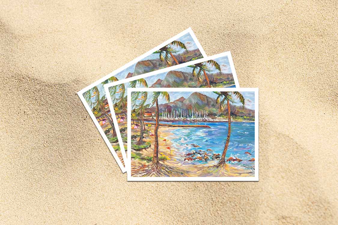 Haleiwa Beach Park view on Harbor & Alii Beach - Postcard 4" x 6" - North Shore - Oahu - Hawaii