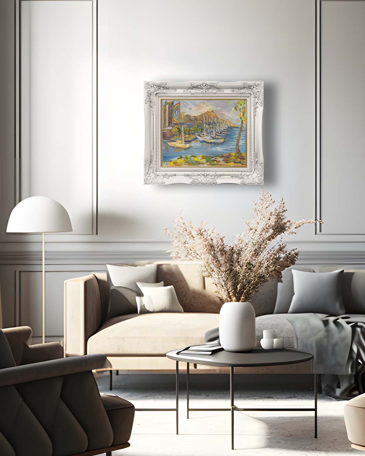 Waikiki & Diamond Head Volcano from Ala Wai Boat Harbor - Oil Painting 20" x 16" - Honolulu - Oahu - Hawaii