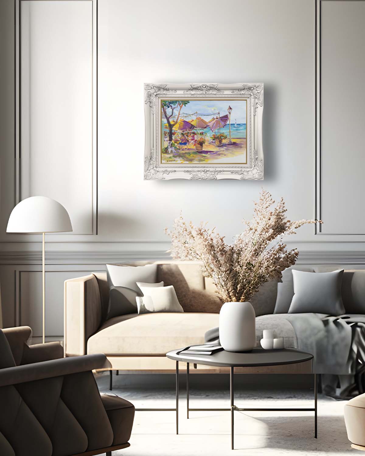 Umbrellas At Barefoot Beach Cafe - Oil Painting 24" x 18" - Honolulu Waikiki - Oahu - Hawaii