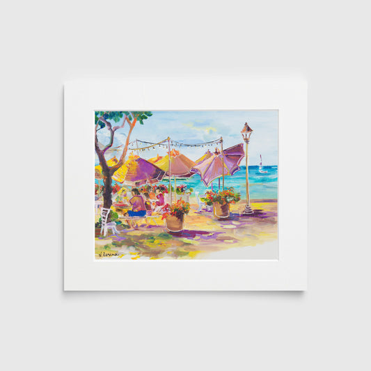 Hawaiian Poster - Umbrellas At Barefoot Beach Cafe - Print 11” x 14” - Honolulu Waikiki - Oahu - Hawaii