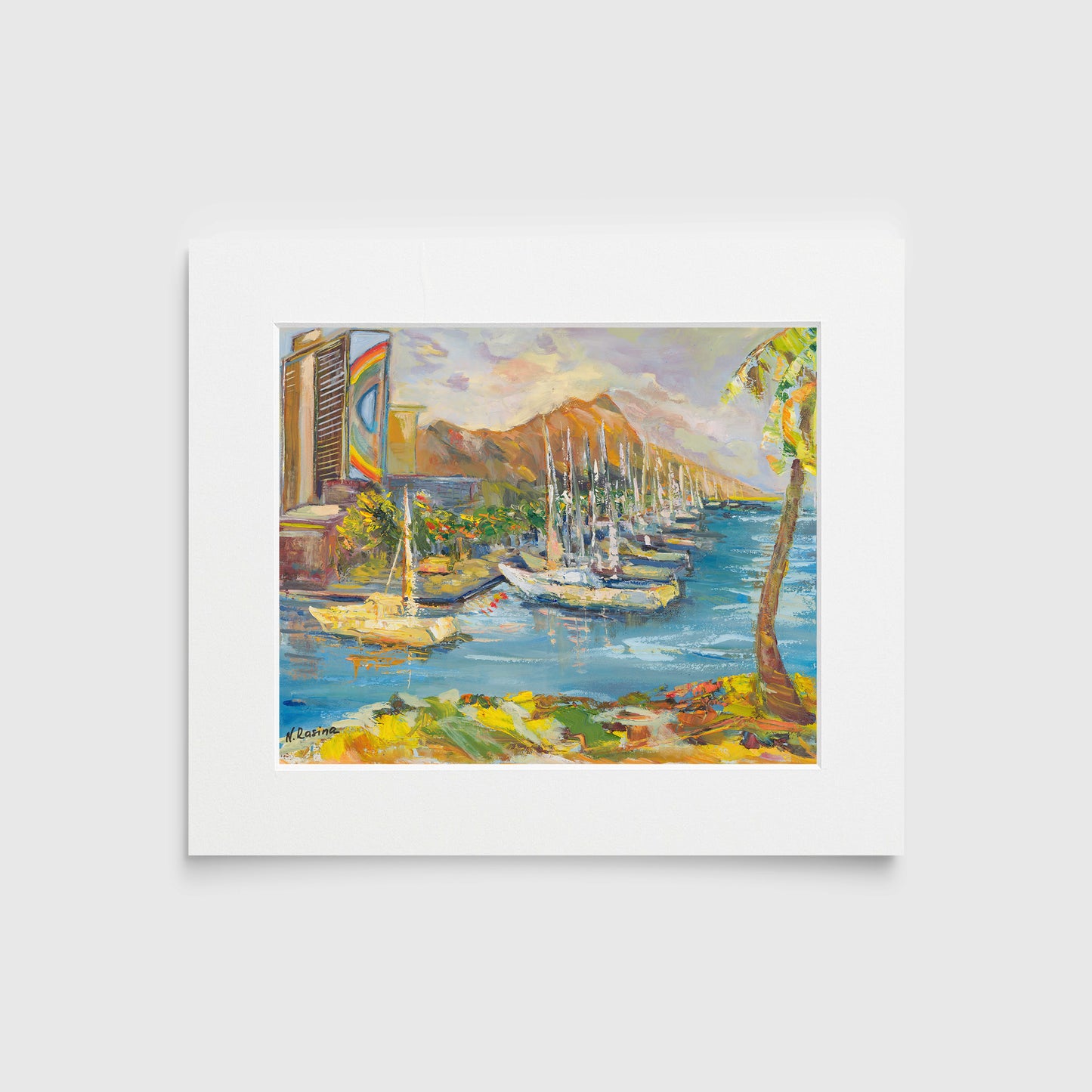 Waikiki & Diamond Head Volcano from Ala Wai Boat Harbor - Print 8.5" x 11.0" - Honolulu - Oahu - Hawaii