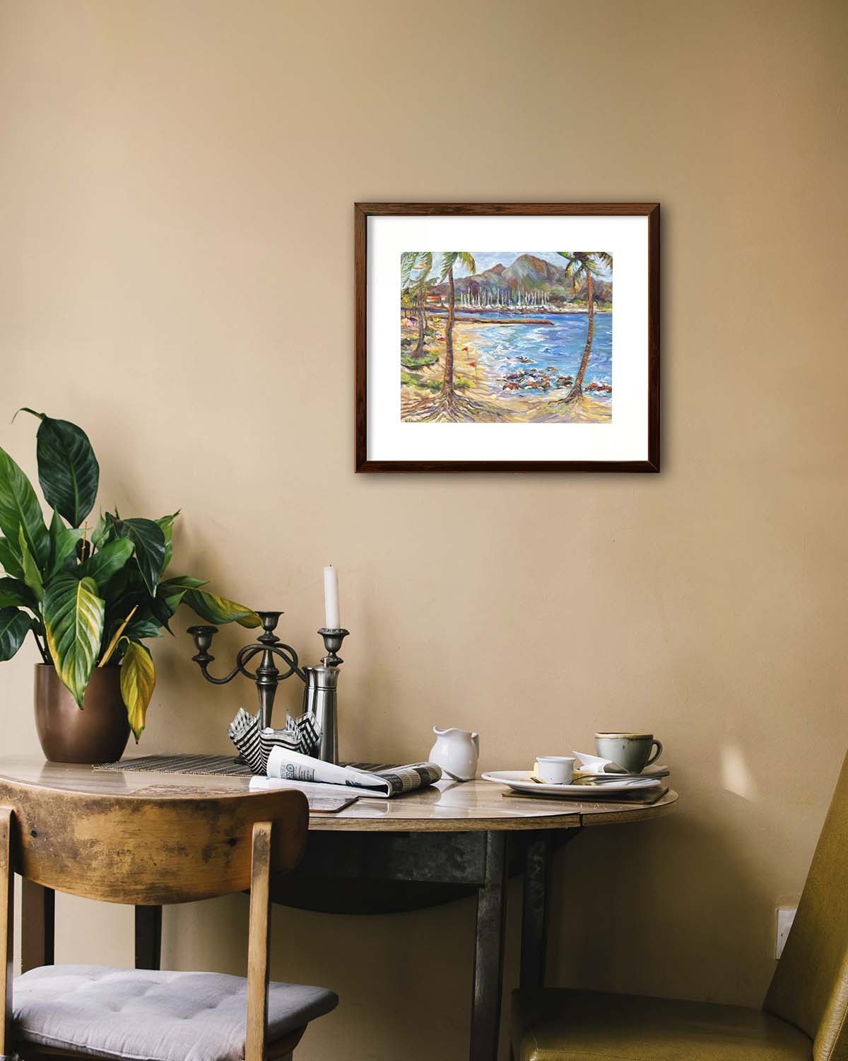 Hawaiian Poster - Haleiwa Beach Park view on Harbor & Alii Beach - Print 11” x 14” - North Shore - Oahu - Hawaii