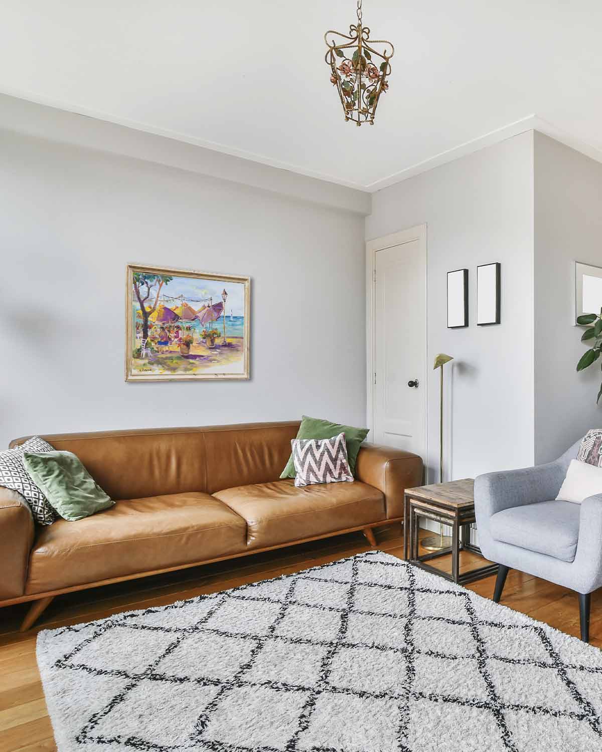 Umbrellas At Barefoot Beach Cafe - Oil Painting 24" x 18" - Honolulu Waikiki - Oahu - Hawaii