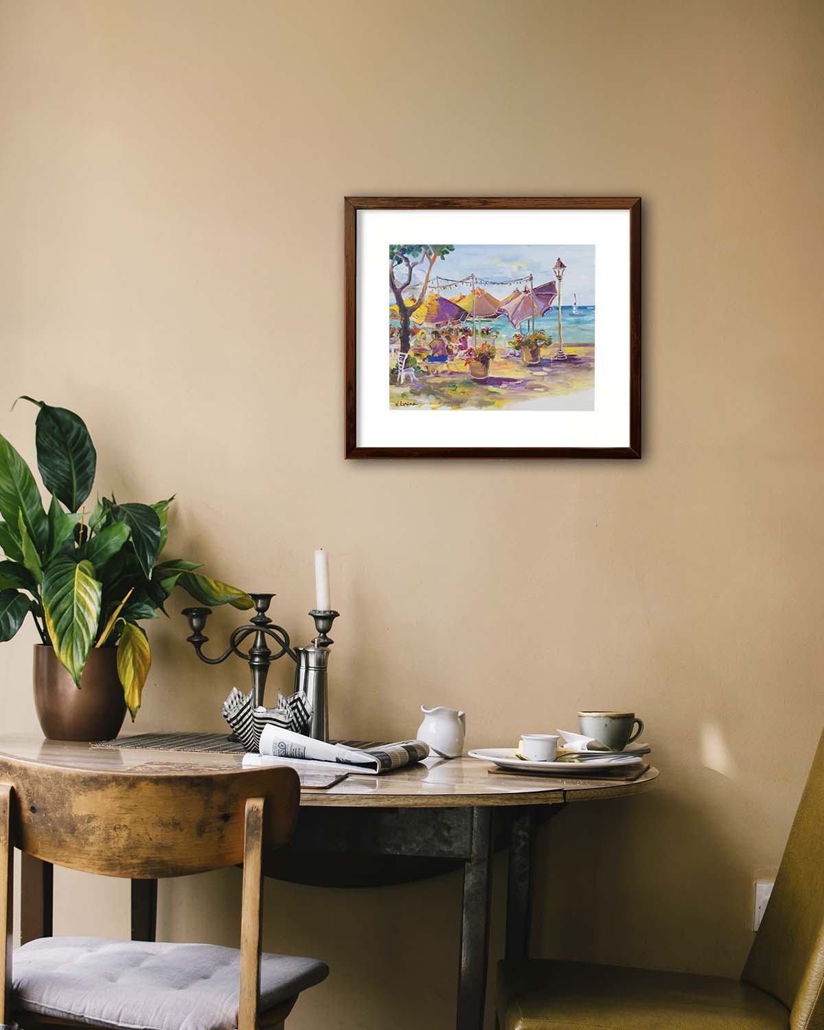 Hawaiian Poster - Umbrellas At Barefoot Beach Cafe - Print 11” x 14” - Honolulu Waikiki - Oahu - Hawaii