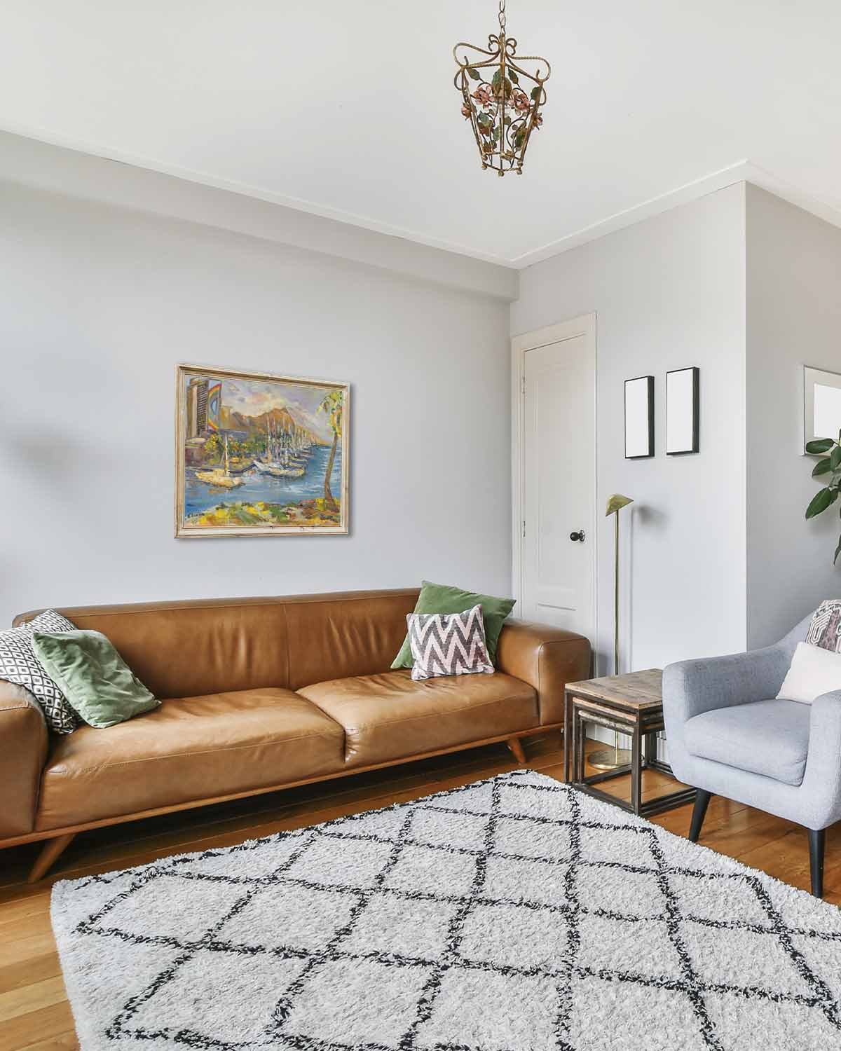 Waikiki & Diamond Head Volcano from Ala Wai Boat Harbor - Oil Painting 20" x 16" - Honolulu - Oahu - Hawaii