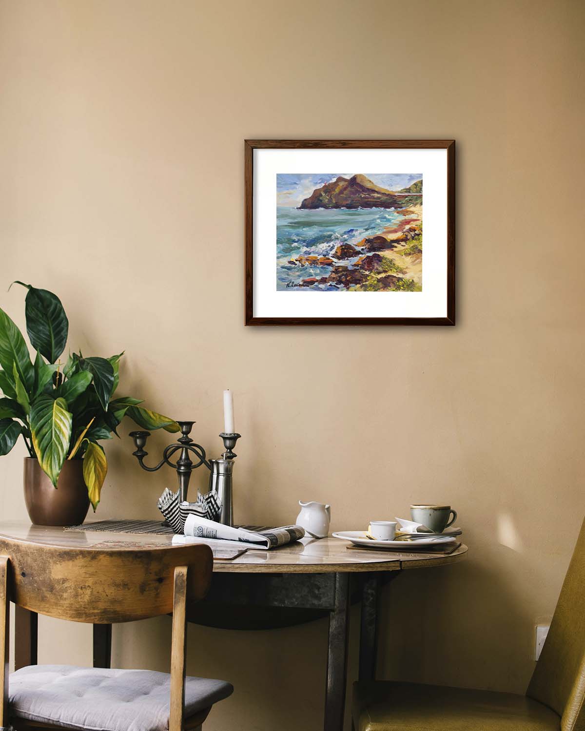 Hawaiian Poster - Makapuu Lighthouse & Cliff from the Beach Park - Print 11” x 14” - Honolulu Windward - Oahu - Hawaii