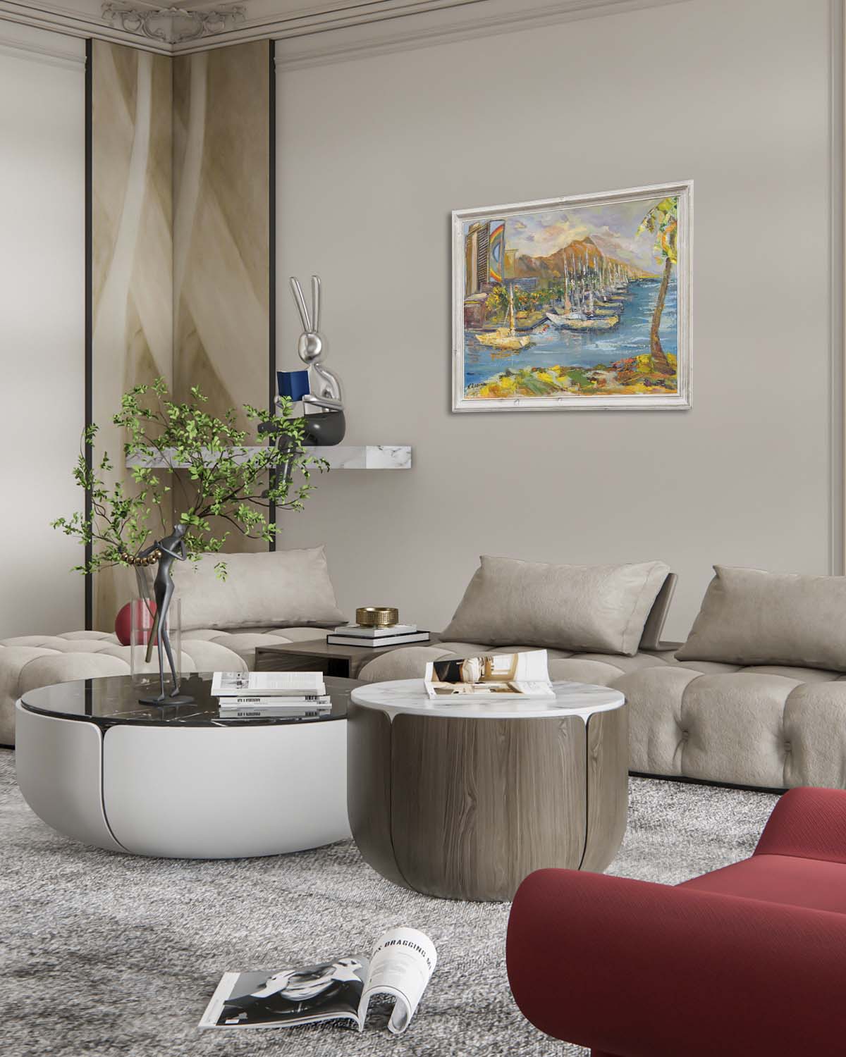 Waikiki & Diamond Head Volcano from Ala Wai Boat Harbor - Oil Painting 20" x 16" - Honolulu - Oahu - Hawaii