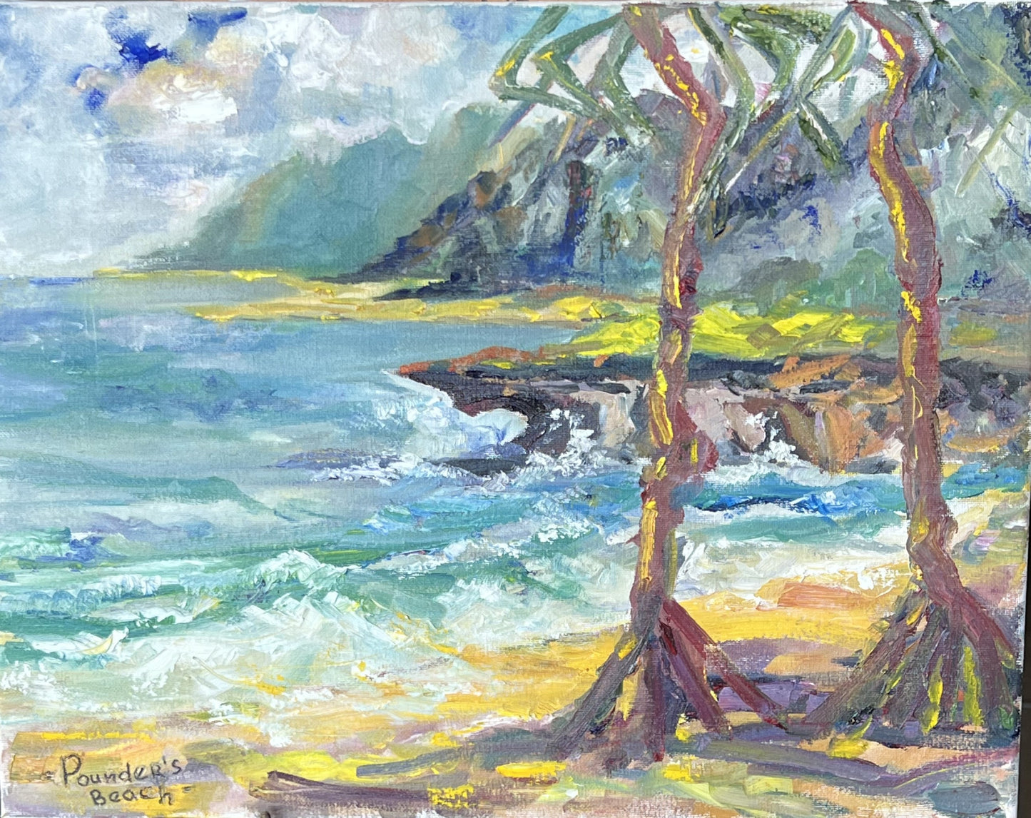 Pounders Beach - Oil painting original - Hawaiian landscape tropical wall art décor