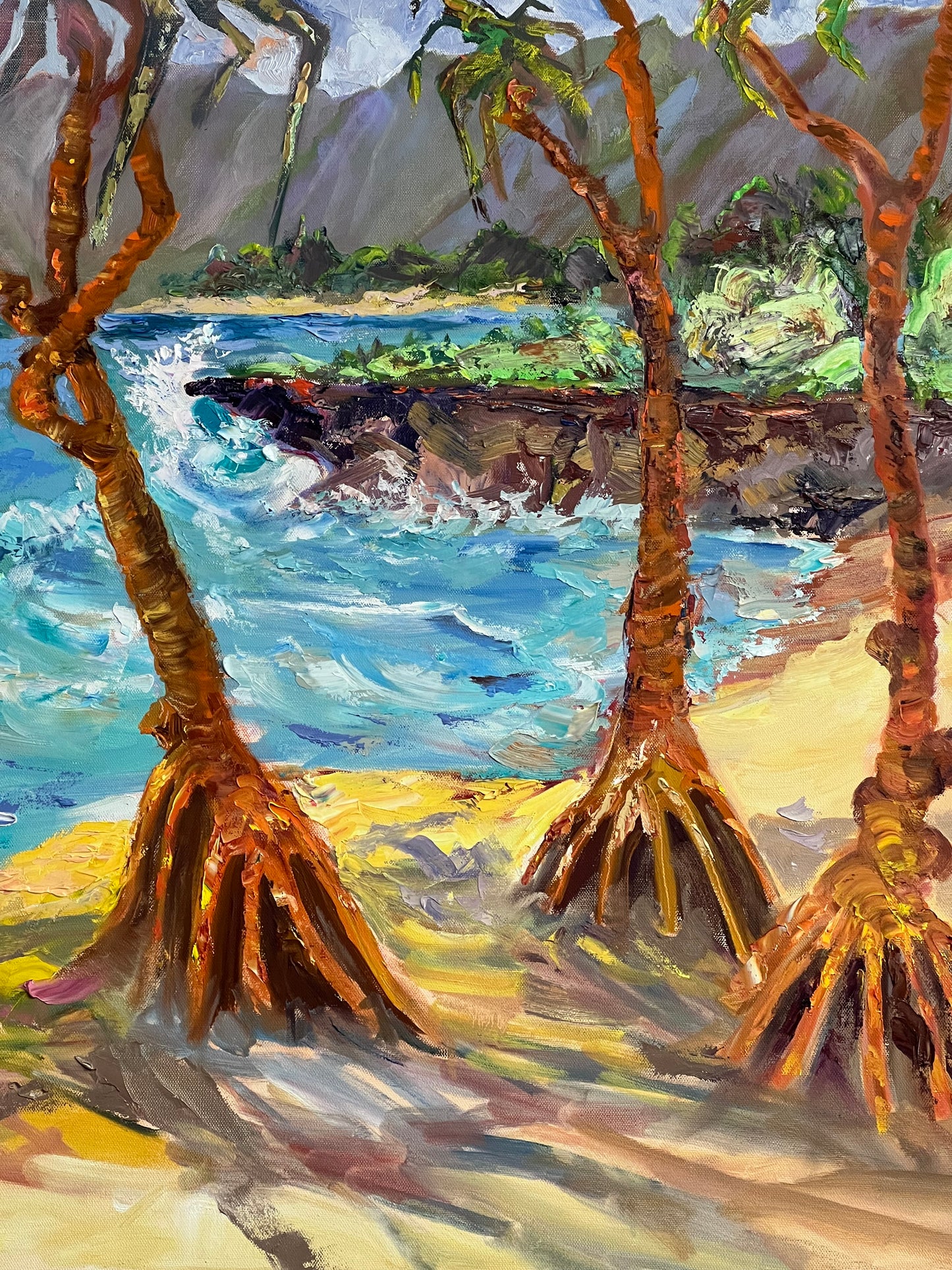 Running Trees - Big canvas oil painting original - Hawaiian landscape