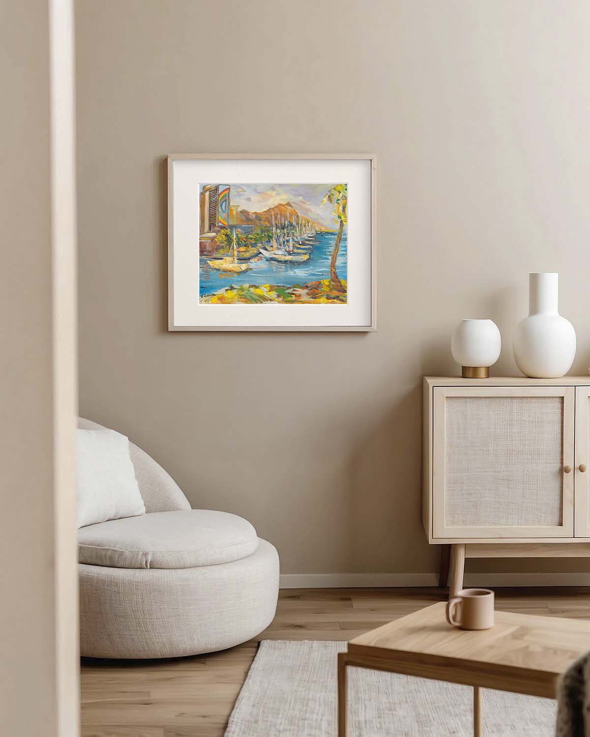 Waikiki & Diamond Head Volcano from Ala Wai Boat Harbor - Print 8.5" x 11.0" - Honolulu - Oahu - Hawaii