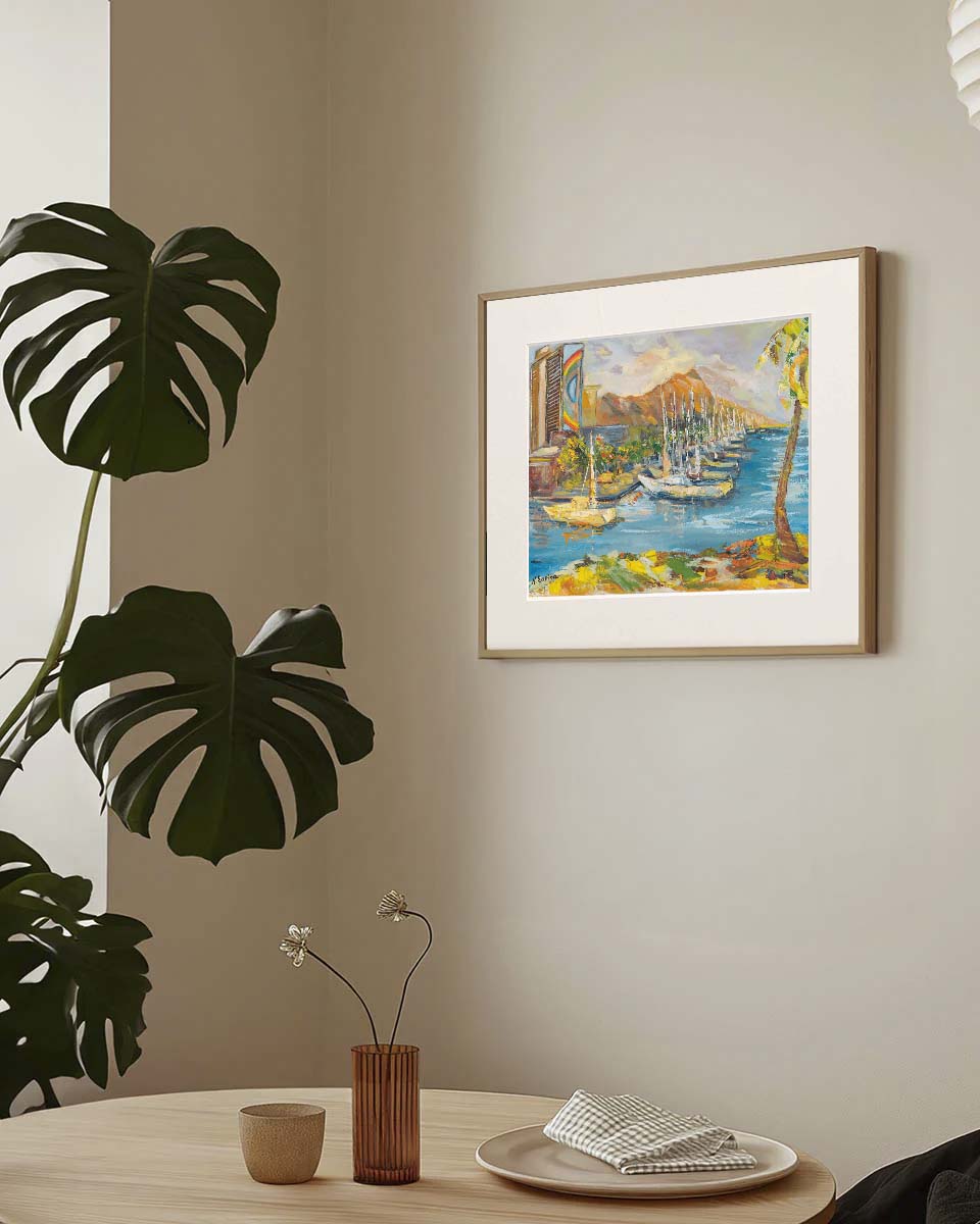 Waikiki & Diamond Head Volcano from Ala Wai Boat Harbor - Print 8.5" x 11.0" - Honolulu - Oahu - Hawaii