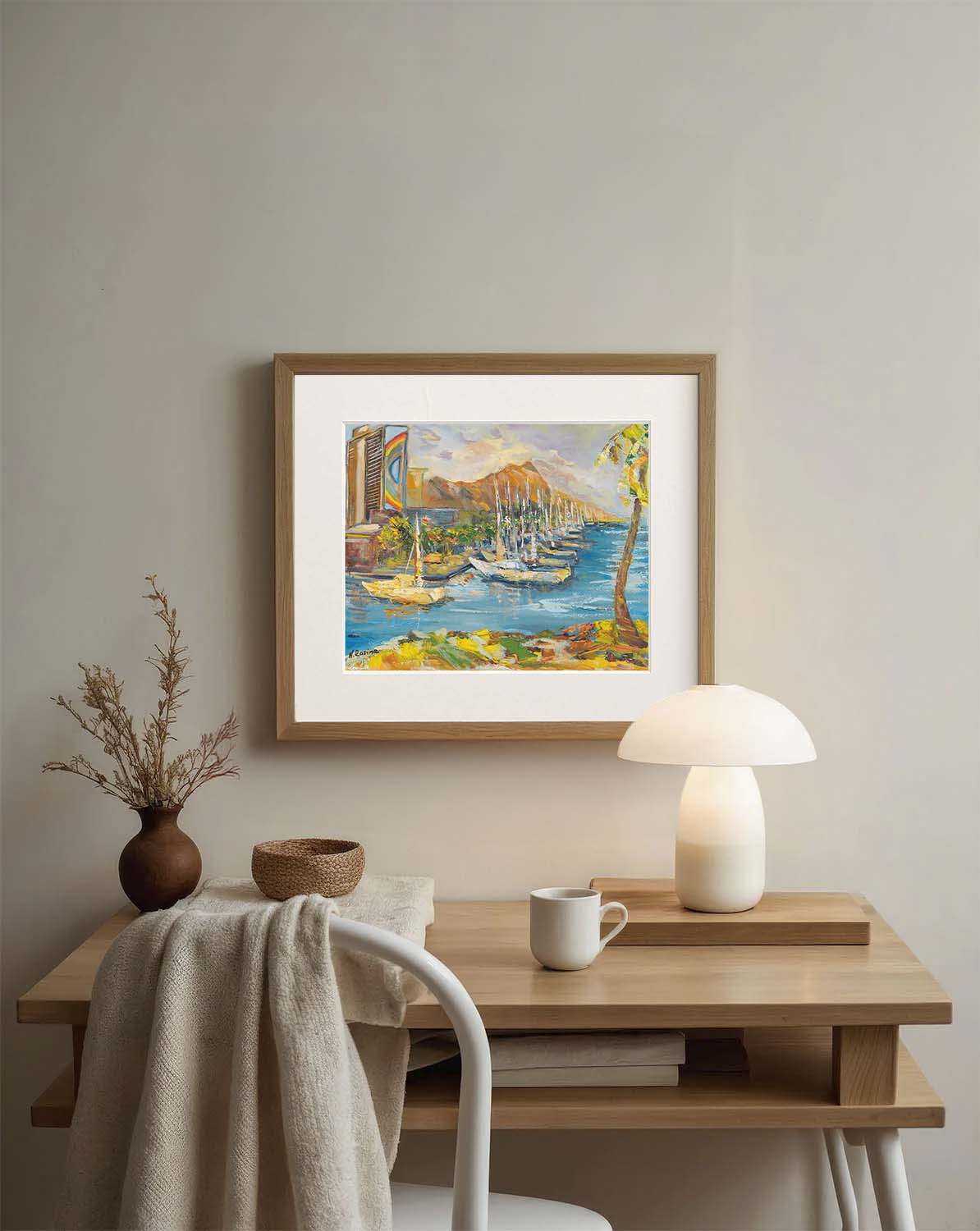 Waikiki & Diamond Head Volcano from Ala Wai Boat Harbor - Print 8.5" x 11.0" - Honolulu - Oahu - Hawaii