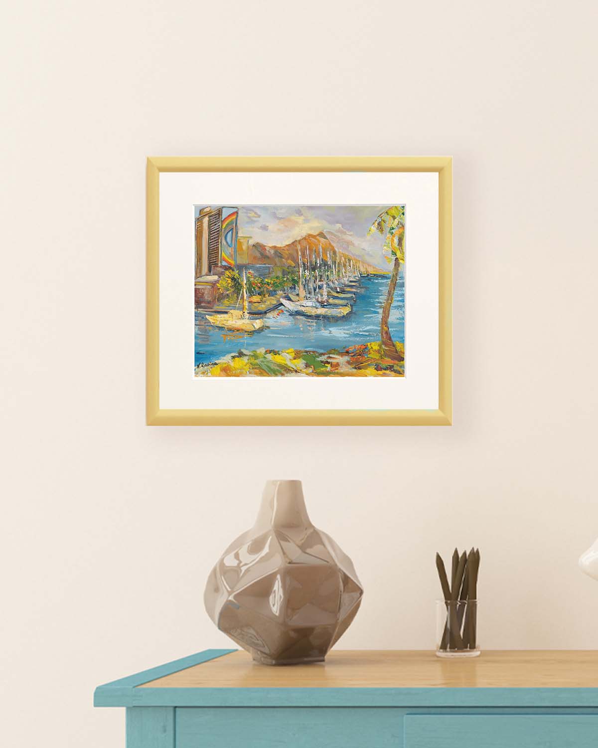 Waikiki & Diamond Head Volcano from Ala Wai Boat Harbor - Print 8.5" x 11.0" - Honolulu - Oahu - Hawaii
