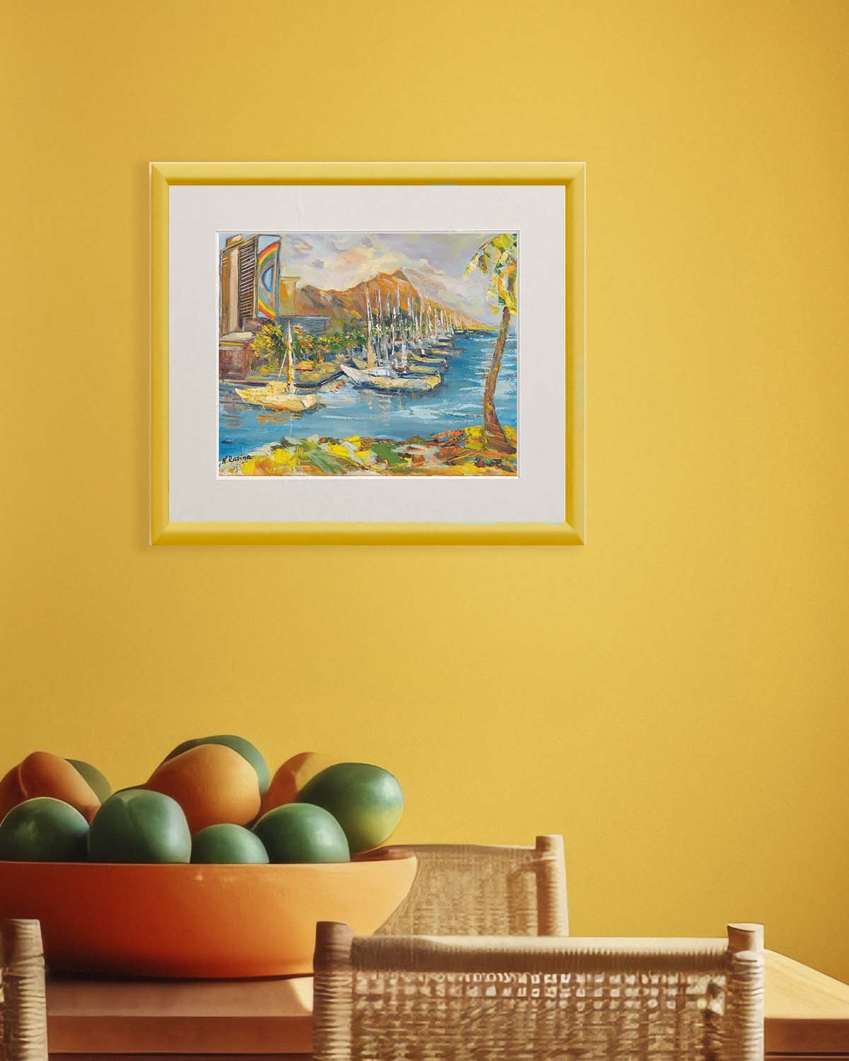 Waikiki & Diamond Head Volcano from Ala Wai Boat Harbor - Print 8.5" x 11.0" - Honolulu - Oahu - Hawaii