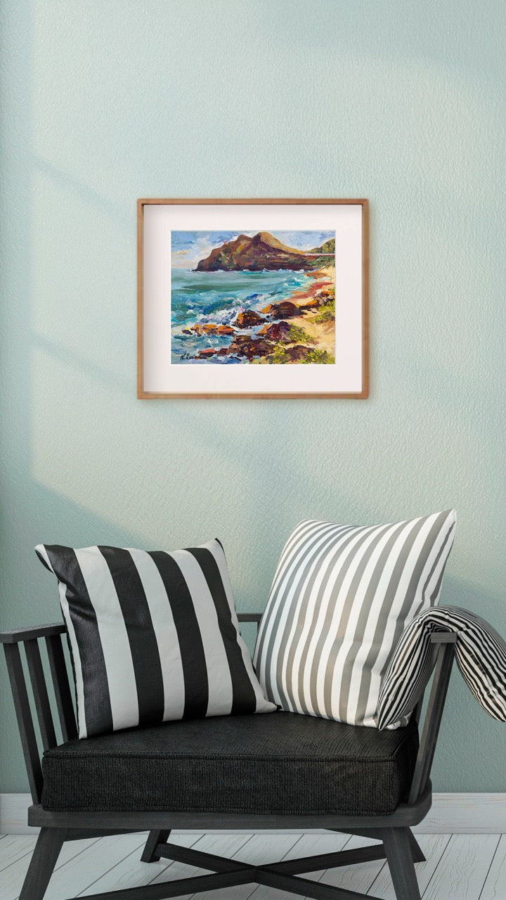 Makapuu Lighthouse & Cliff from the Beach Park - Print 8.5" x 11.0" - Honolulu Windward - Oahu - Hawaii