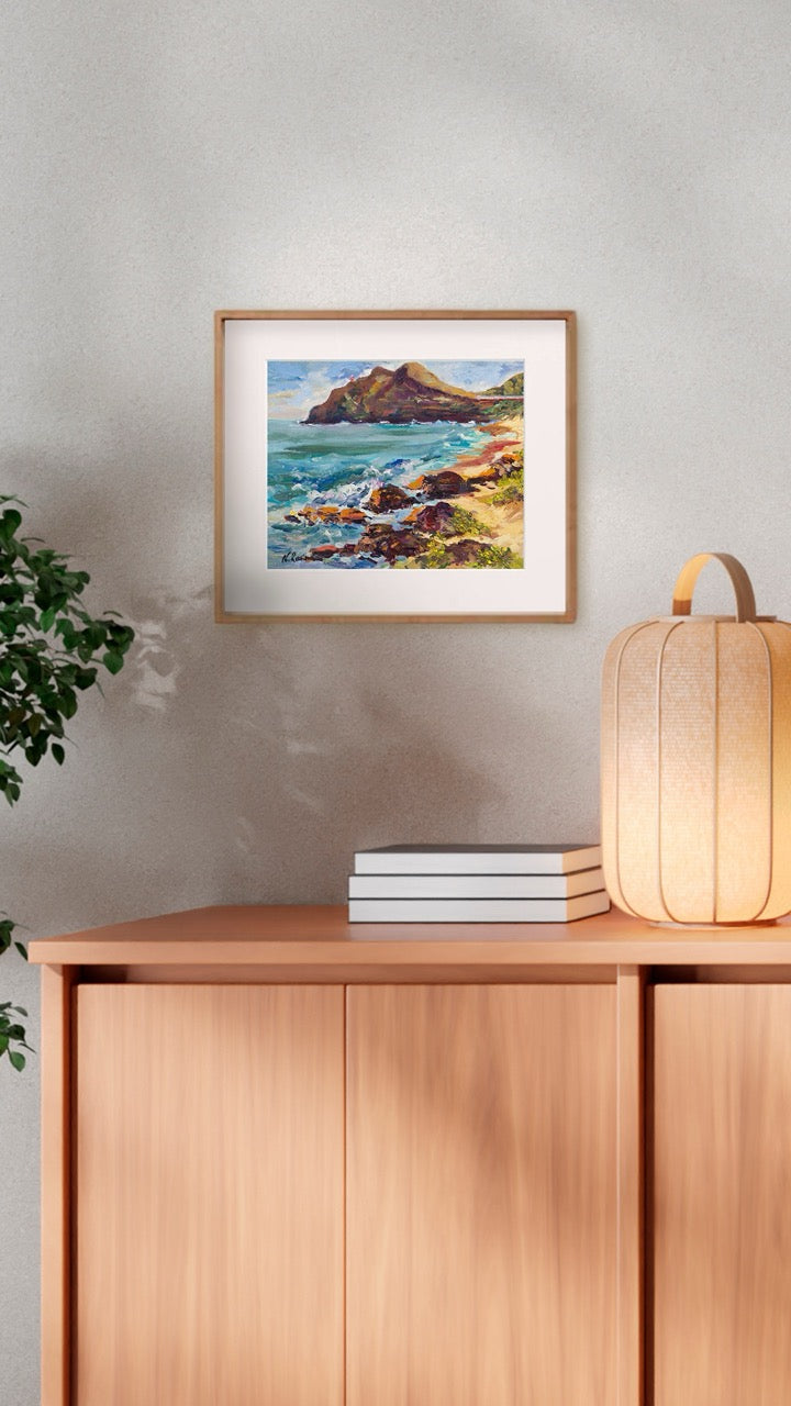 Makapuu Lighthouse & Cliff from the Beach Park - Print 8.5" x 11.0" - Honolulu Windward - Oahu - Hawaii