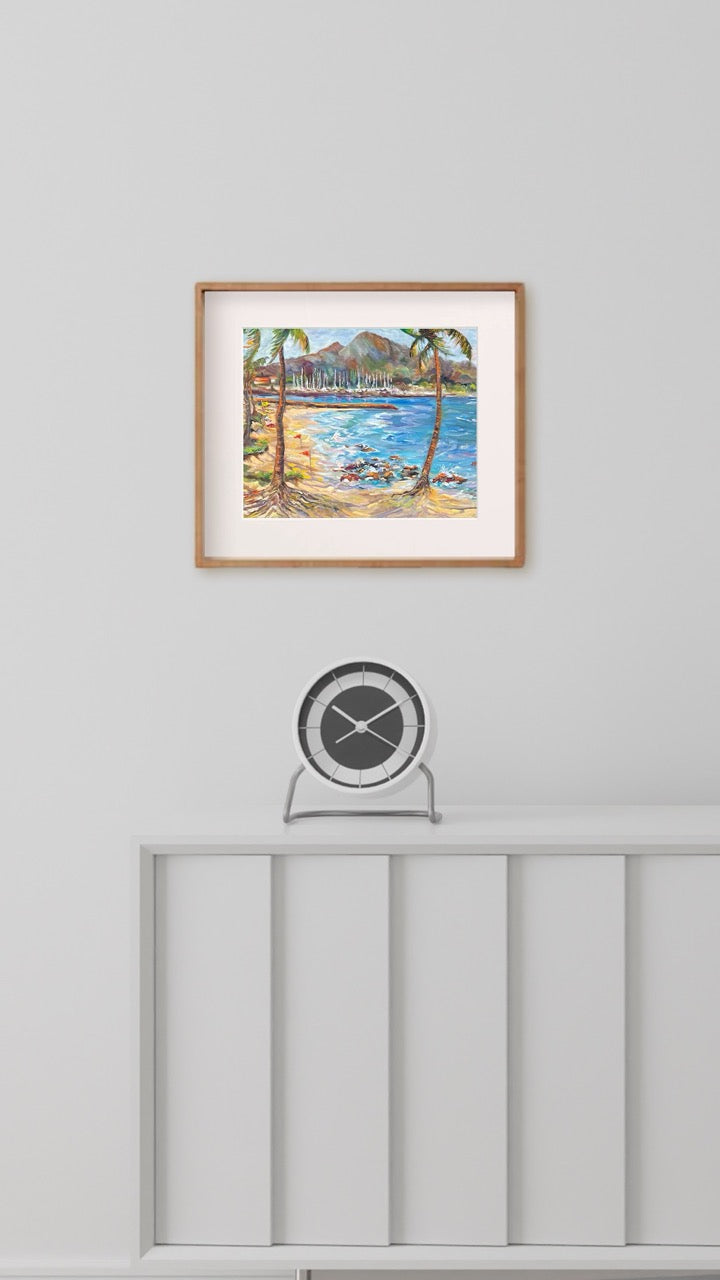 Haleiwa Beach Park view on Harbor & Alii Beach - Print 8.5" x 11.0" - North Shore - Oahu - Hawaii