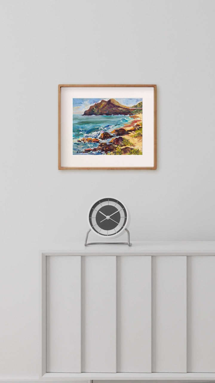 Makapuu Lighthouse & Cliff from the Beach Park - Print 8.5" x 11.0" - Honolulu Windward - Oahu - Hawaii