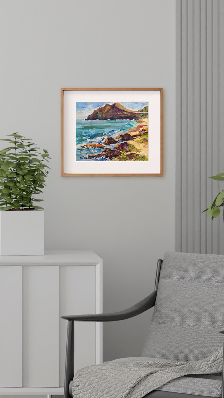 Makapuu Lighthouse & Cliff from the Beach Park - Print 8.5" x 11.0" - Honolulu Windward - Oahu - Hawaii