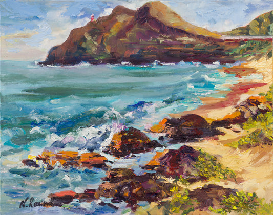 Makapuu Beach Park  - Oil Original Painting - Hawaiian landscape