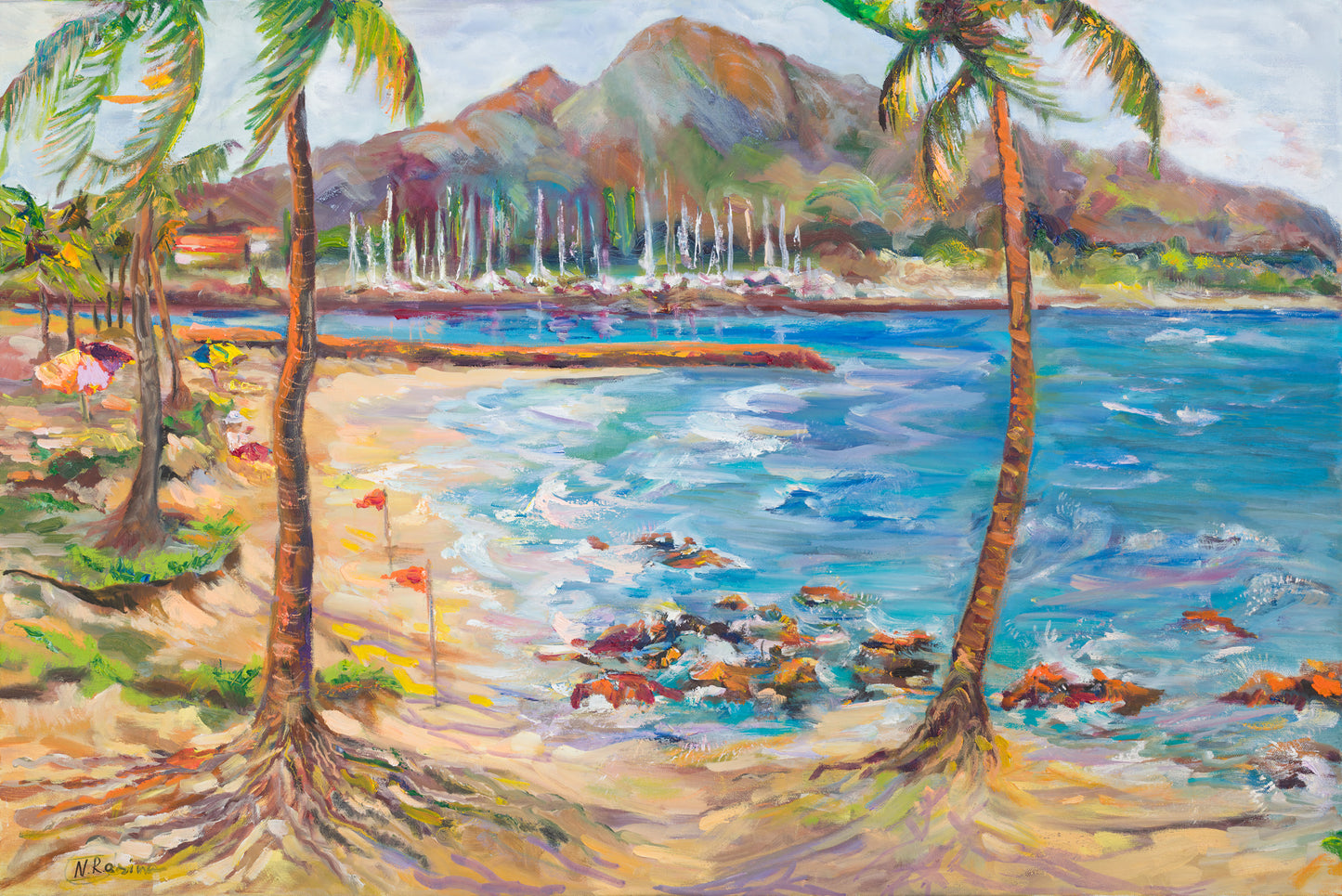 Haleʻiwa Beach - Oil painting original on big canvas - Tropical wall art