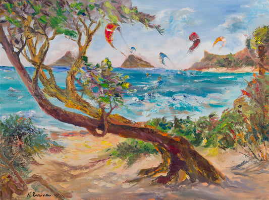 Windswept Bliss at Kailua Beach  - Hawaiian landscape  - Oil painting